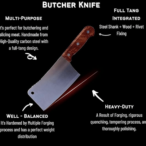 Butcher/Cleaver/Chopper/Knife for Meet/Vegetable/Wood/Chicken/Coconut etc Cutting Butcher Knife with Premium Stainless Steel Blade 12 Inch Knife for Home, Kitchen - Image 3
